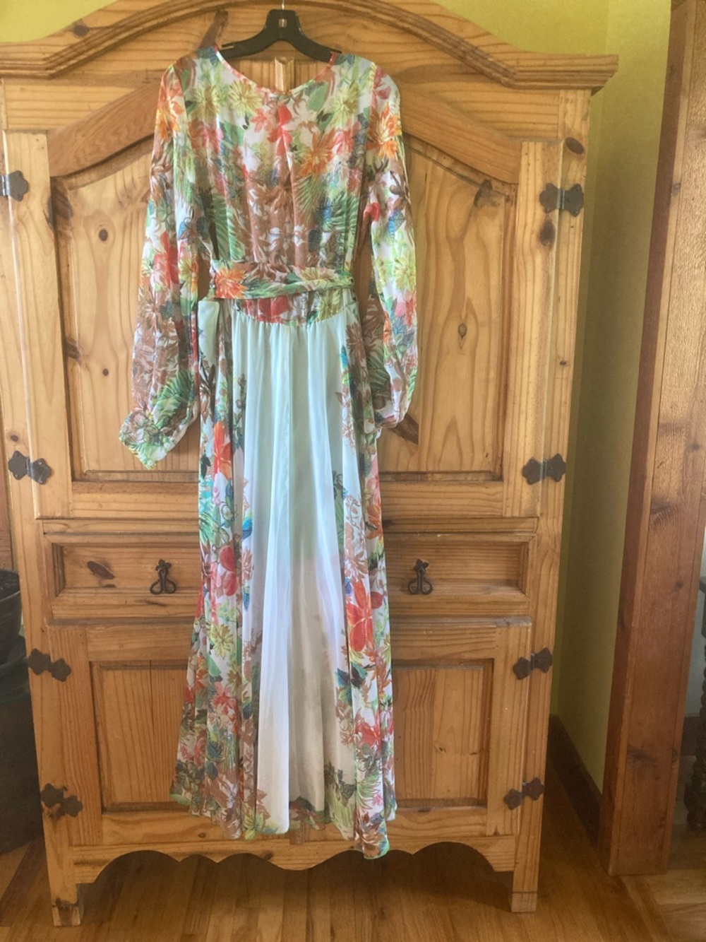Women Spy Zone Exchange red green long sleeve floral dress size L - Picture 7 of 9